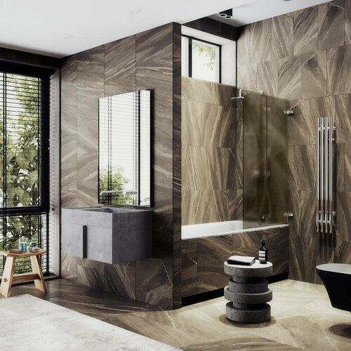 Maybah Glass Шторка для ванны складная 2 секции 1400*515 Стекло 6 мм Бронза матовая MGV-575-4 MaybahGlass