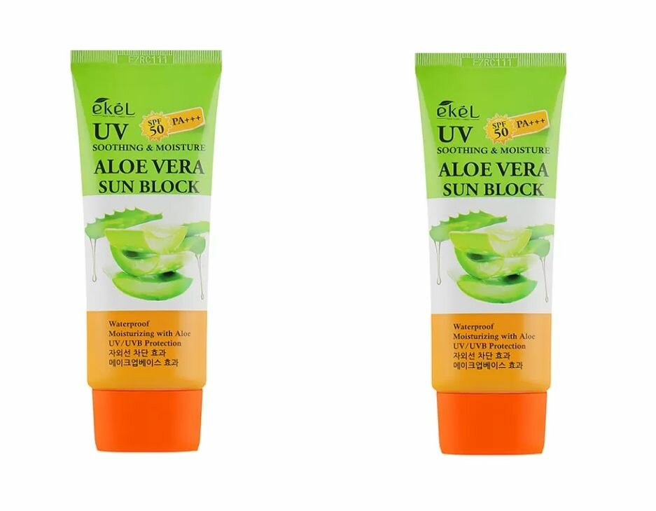 Ekel Крем солнцезащитный для лица и тела c алоэ вера soothing & moisture aloe vera sun block spf 50/pa+++, 70 мл, 2 шт