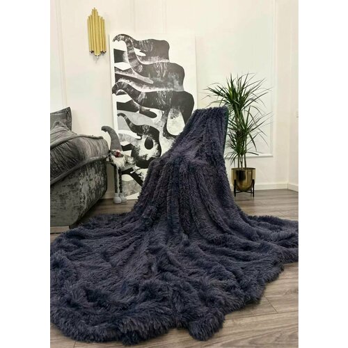 Плед с пушистым ворсом размером 200х220 см, Темно-серый