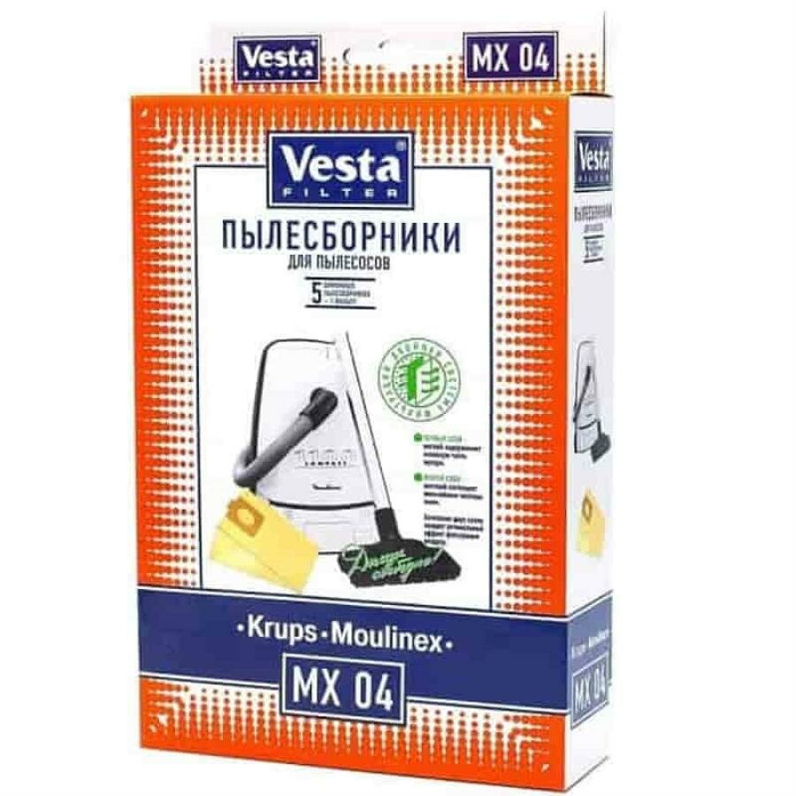 Vesta filter MX04 комплект мешков-пылесборников бумажных (5шт+1 фильтр) для пылесоса Moulinex, Krups