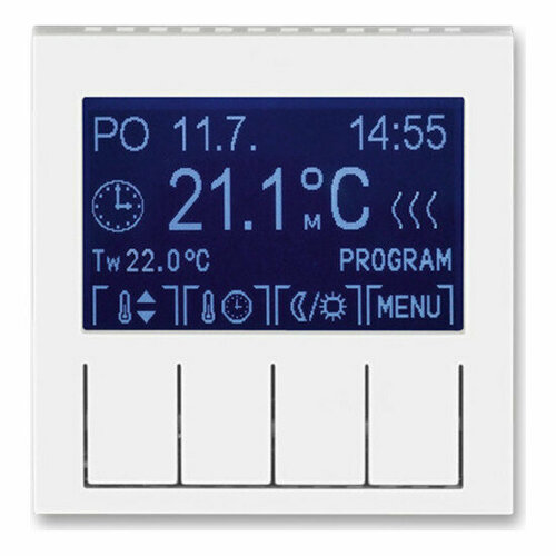 Терморегулятор универсальный программируемый ABB LEVIT, с дисплеем, белый / ледяной, 2CHH911031A4001 терморегулятор с поворотной ручкой abb levit скрытый монтаж серый белый 2chh920003a6016