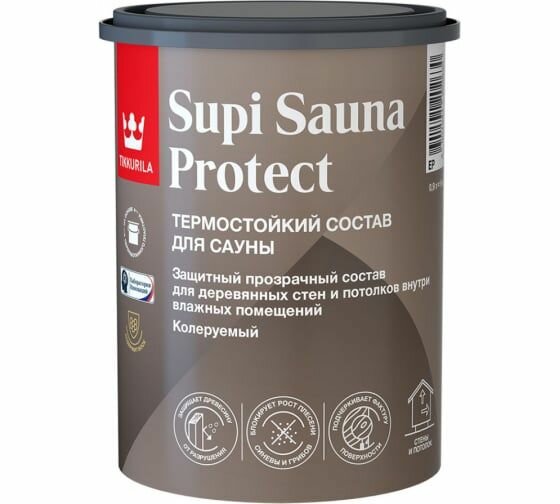 Защитный состав для саун Tikkurila supi sauna protect, полуматовый, база EP, 0.9 л 253709