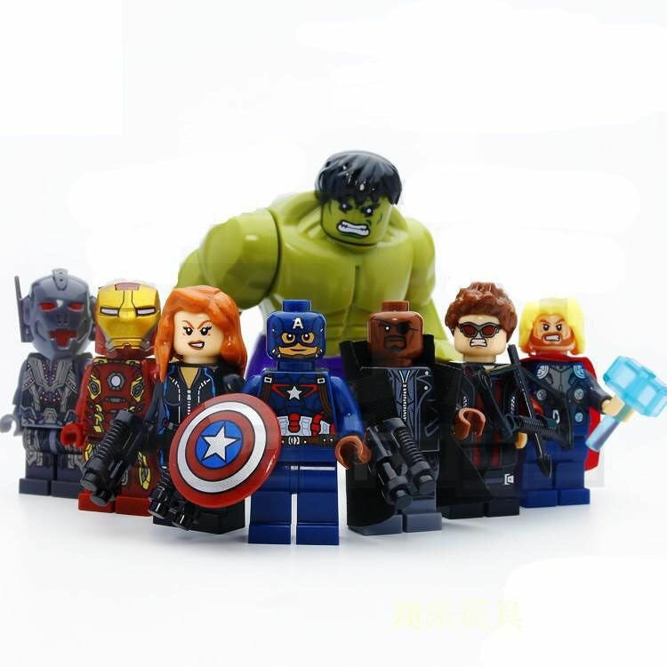 Конструктор фигурки Супергероев. Железный человек, Тор, Альтрон, Черная Вдова, 8 минифигурок совместимых Лего