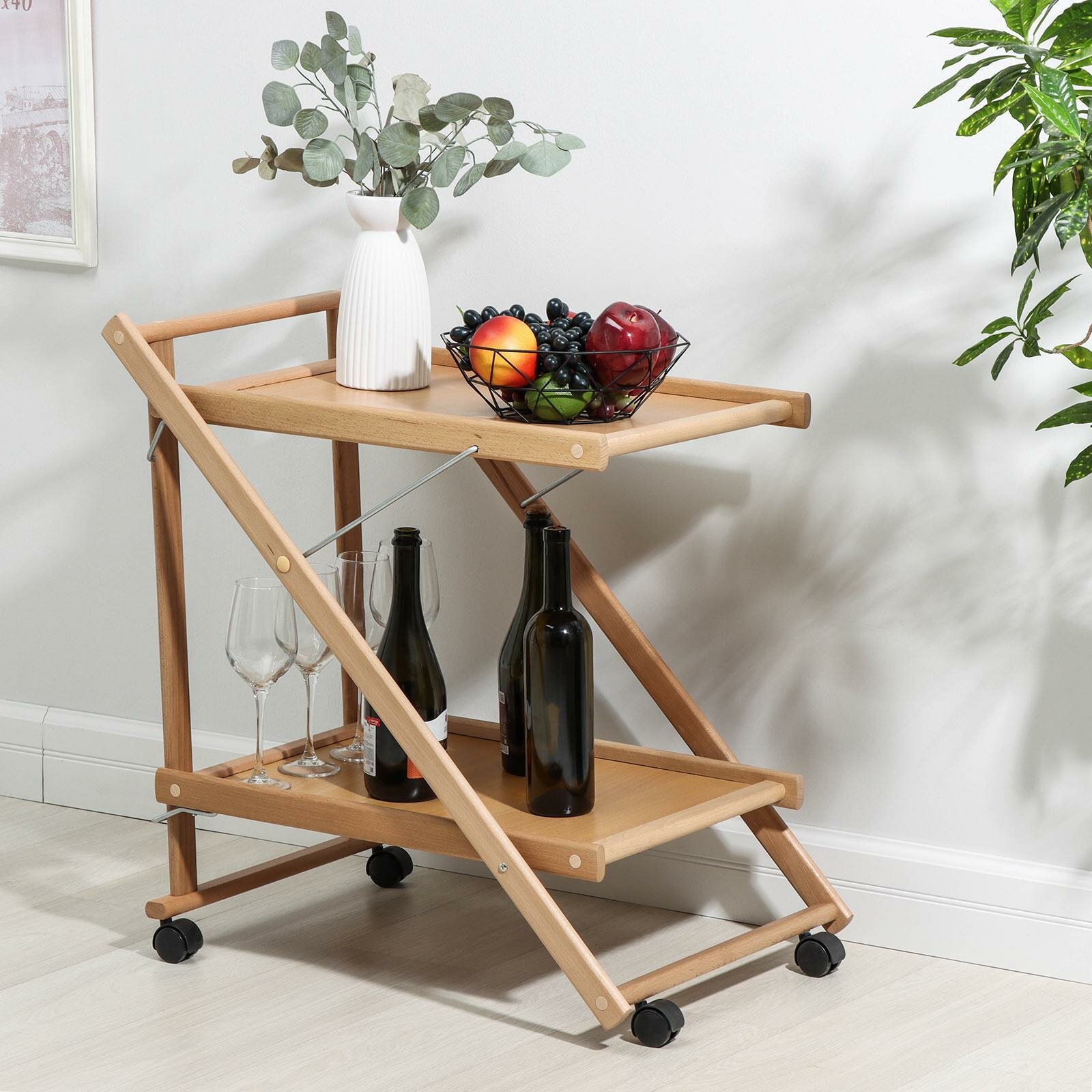 фото Столик сервировочный 2-х ярусный R.PHILLIP, 75×45×62 см, светлый бук