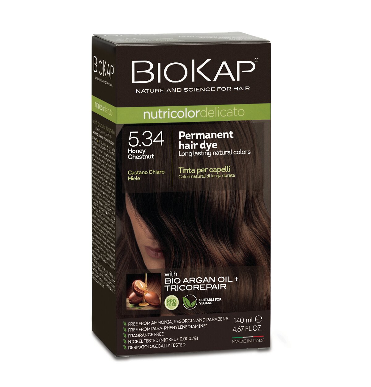 Краска для волос BioKap Delicato медово-каштановый тон 5.34, 140мл