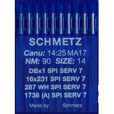 Иглы для промышленных швейных машин Schmetz тонкая колба 1738/DBx1 SPI SERV7 №90 10 шт.
