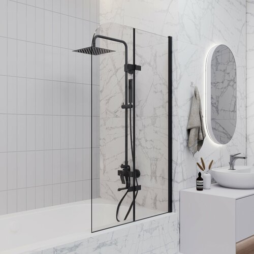 Душевая шторка на ванну Enio Binario EN7020508 80x140 профиль черный матовый стекло прозрачное складная 16500₽