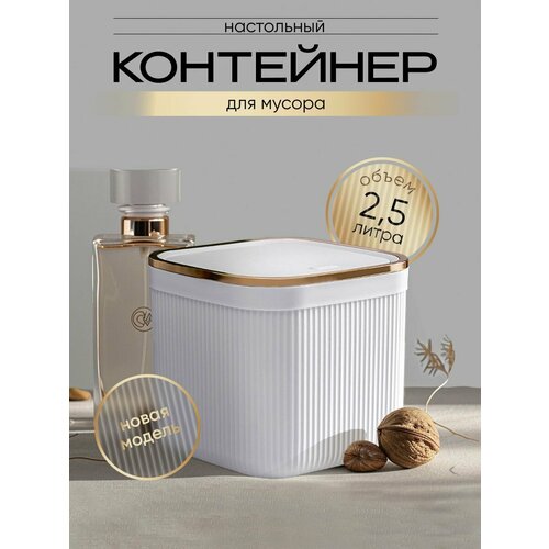 Мусорка настольная маленькая с крышкой на защелке 2,5 л