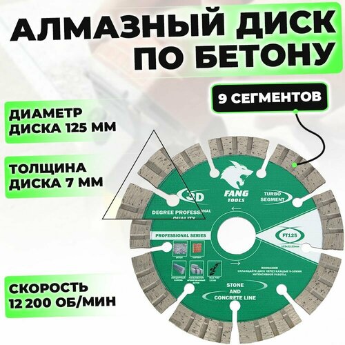 Диск алмазный сегментный по бетону 125 x 2223 мм FT125 FANG TOOLS 799₽