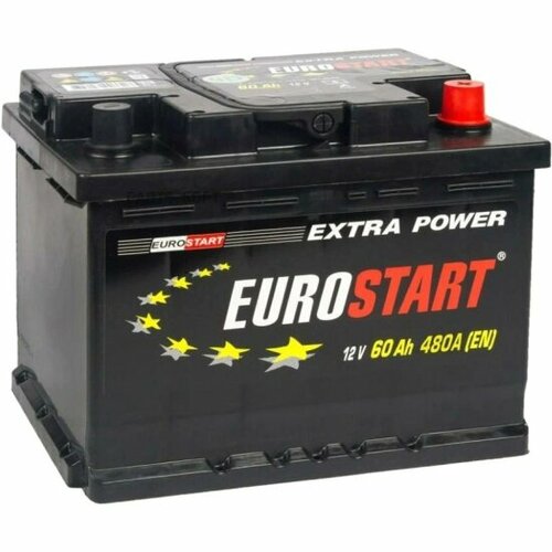 фото Аккумулятор автомобильный eurostart extra power 60 ah 480 a обратная полярность 242x175x190