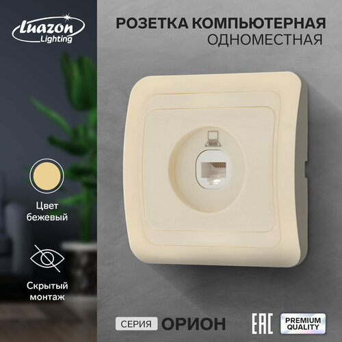 Розетка компьютерная одноместная Luazon Lighting Орион, скрытая, бежевая (1шт.)