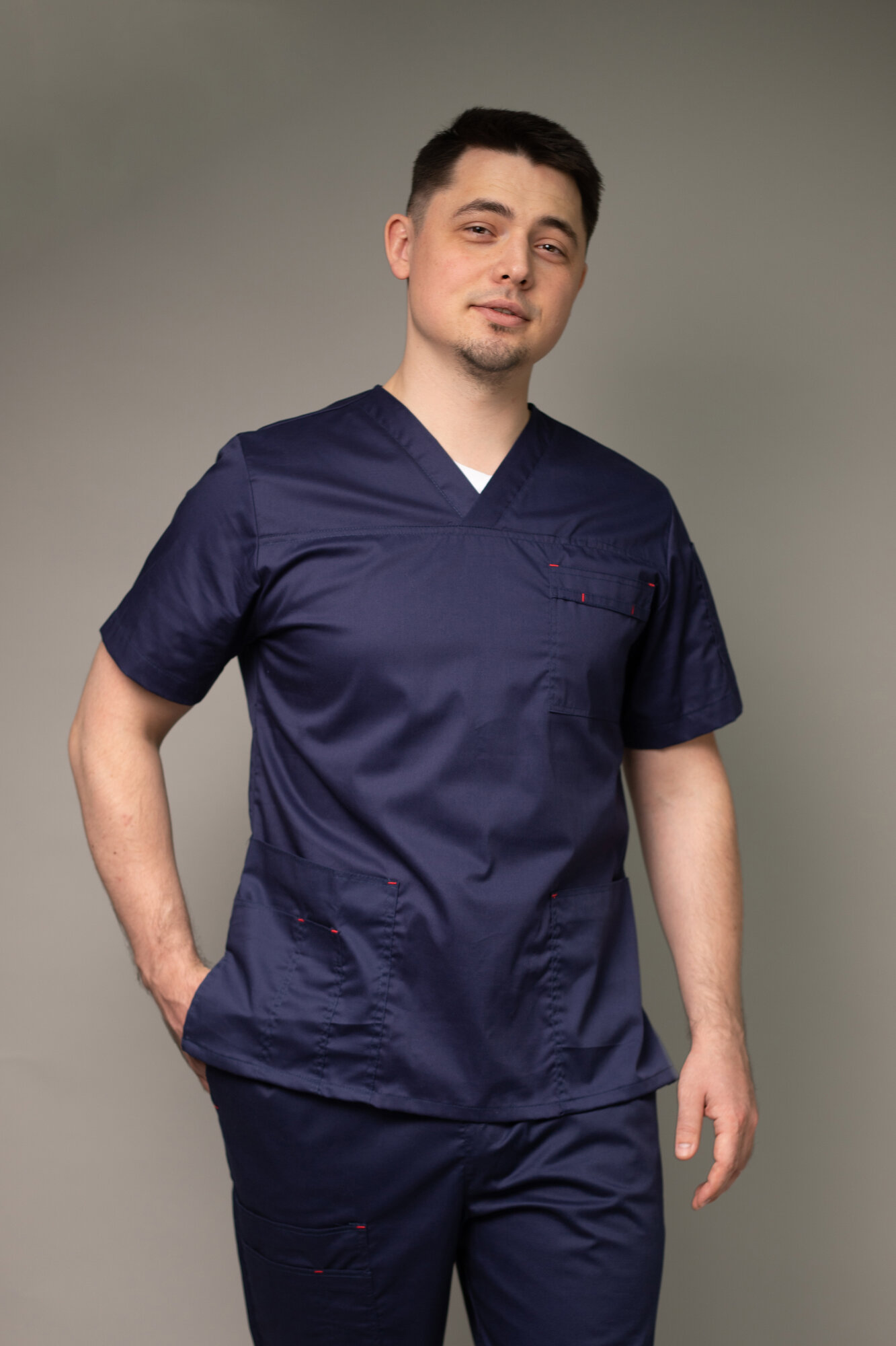 Рубашка блуза медицинская хирургическая мужская DNK UNIFORM, темно-синий, короткий рукав, размер 48/170-176