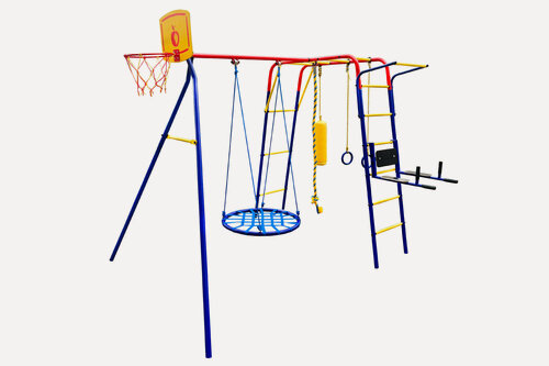 Изображение товара Спортивно-игровой комплекс Пионер "Юла Макси", металл, качели-гнездо 80 см, синий/красный/желтый