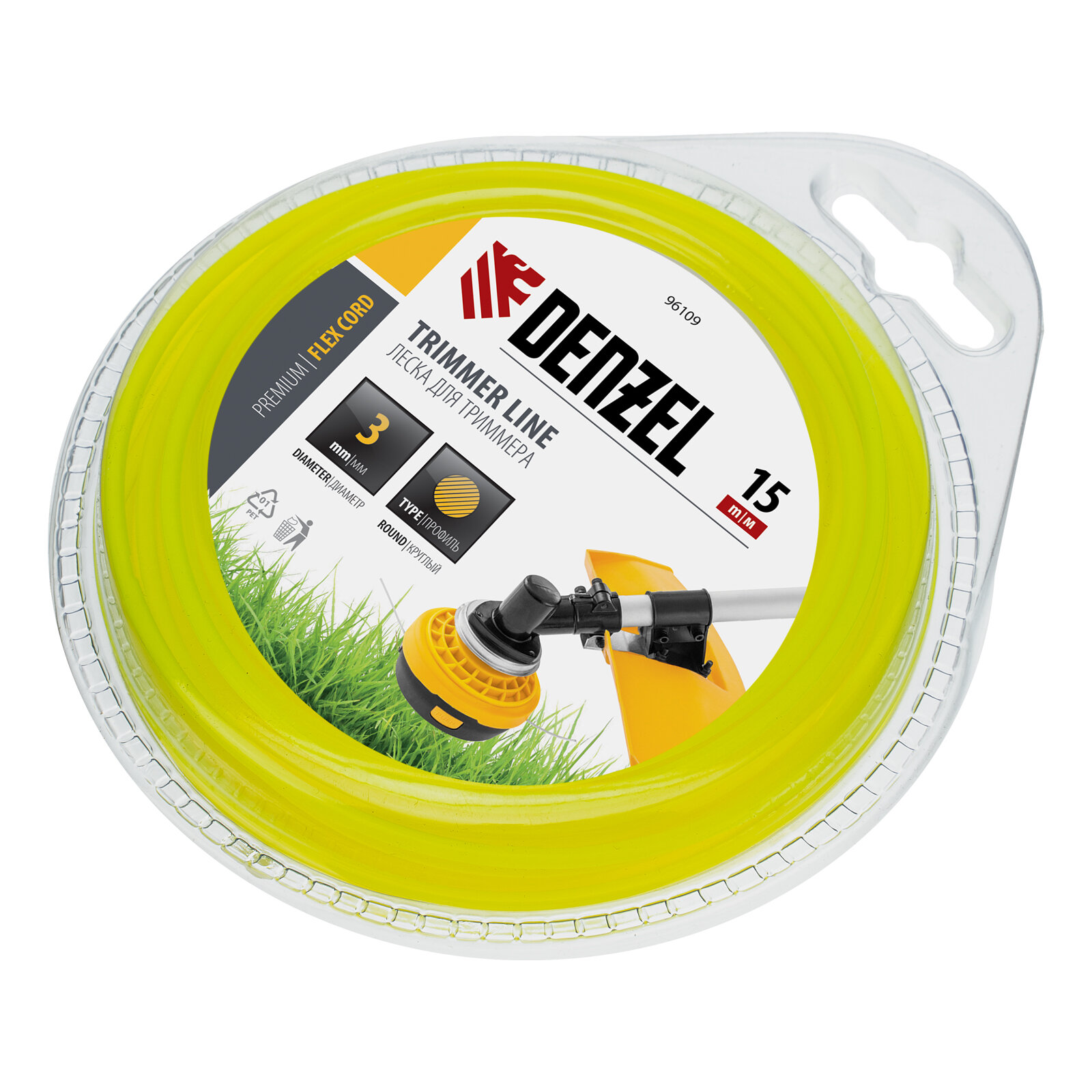 леска для триммера 3,0 (15м) круглая flex cord, denzel 96109 - фото №1