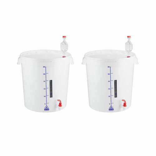 Ёмкость для брожения в сборе с гидрозатвором, термометром и сливным краном, 32 литра (2 шт.)