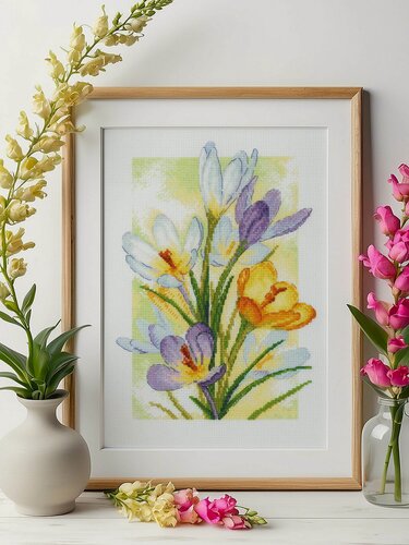 Изображение товара Набор для вышивания крестом Риолис, вышивка крестиком "Сияние весны. Крокусы", 21*30 см, 2190