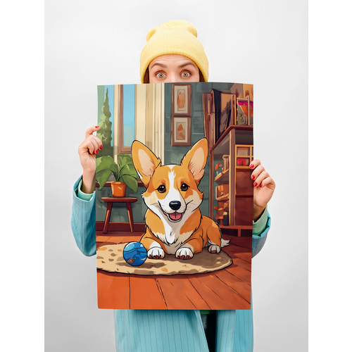 Картина для интерьера на стену на холсте 40х50 см собака Корги 450₽