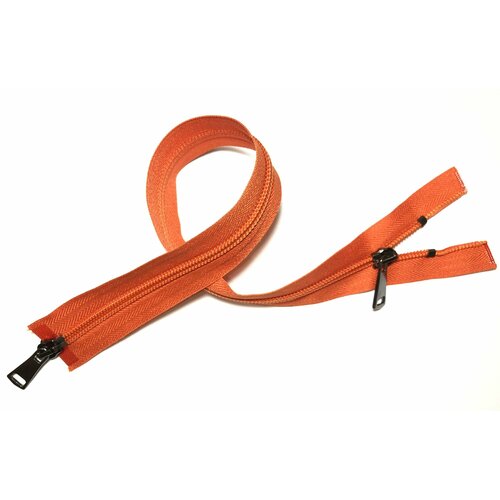 Молния оранжевая разъёмная спиральная пластик / бегунки металл тёмный никель Т5 - 43см (2 зам.) 1шт.