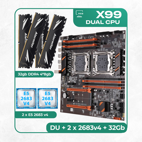 Комплект материнской платы X99: ZX-DU99D4 + 2 x Xeon E5 2683v4 + DDR4 32Гб Atermiter 2666Mhz 4х8Гб