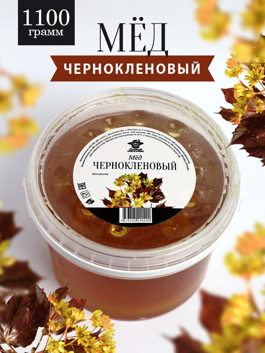 Чернокленовый мед 1100 г, натуральный мед, полезный подарок