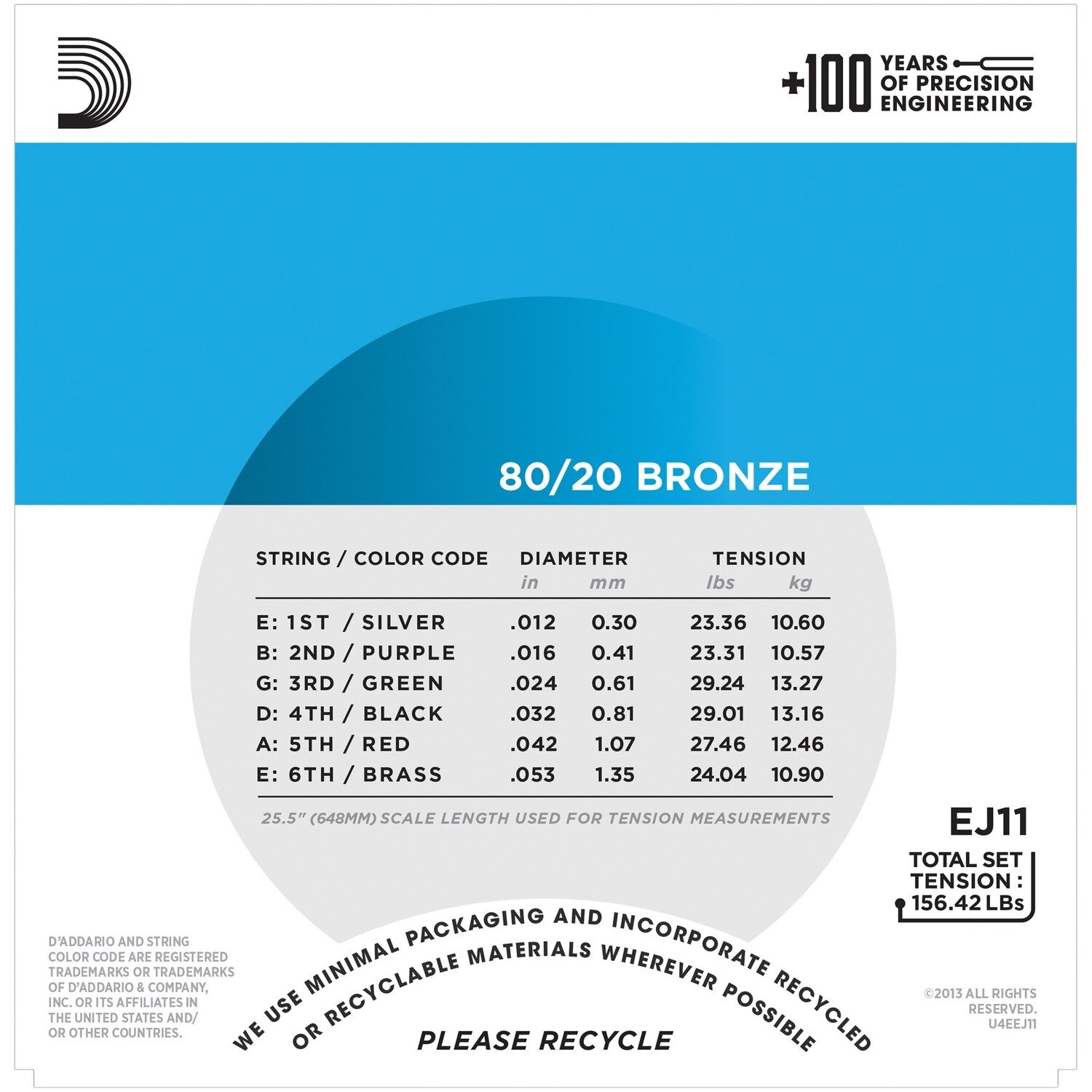 Струны для акустической гитары DAddario EJ11 — фото 1