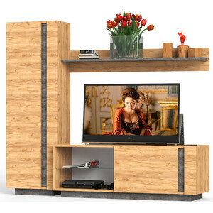 фото Гостиная Моби Арчи № 08 дуб крафт золотой/камень темный не универсальная сборка