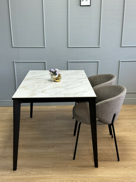 Стол KENNER KR1200 черный/керамика мрамор белый глянец — фото 1