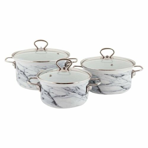 Набор эмалированных кастрюль Белый мрамор-1-Элит 6 предметов Керченская эмаль 8219₽