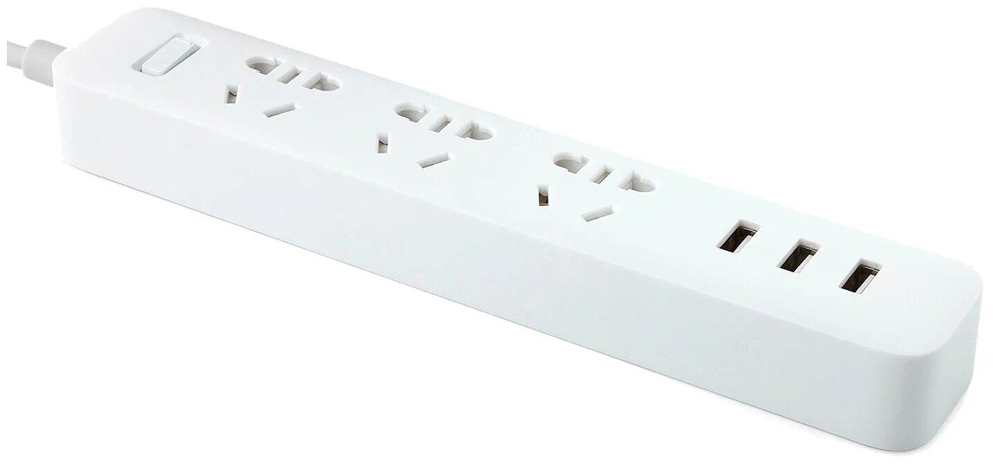 фото Удлинитель Xiaomi Mi Power Strip 3, XMCXB01QM, 3 розетки, с/з, 10А / 2500 Вт 3 3 1.8 м 0.75 кв. мм 225 мм 225 мм 58 мм белый