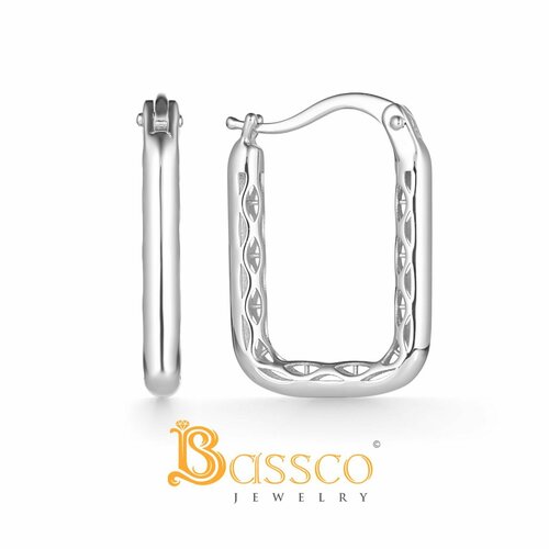 Серьги Bassco, белое золото, 585 проба, родирование, длина 2.5 см, серебряный