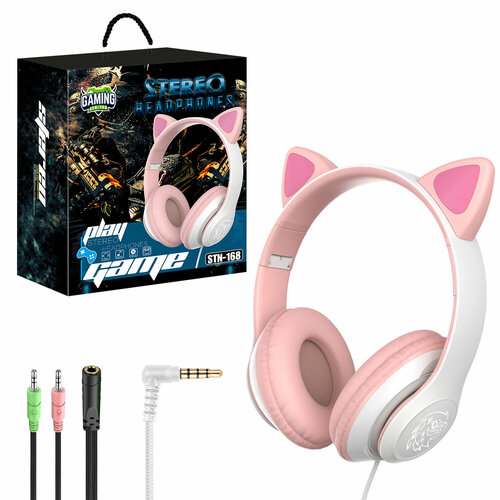 Наушники с ушками STN-168 Pink jack 35 мм 1404₽