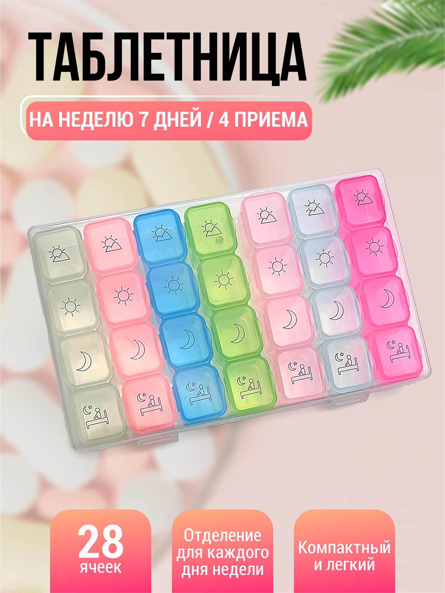 Таблетница органайзер для лекарств на неделю, контейнер для таблеток на 7 дней.