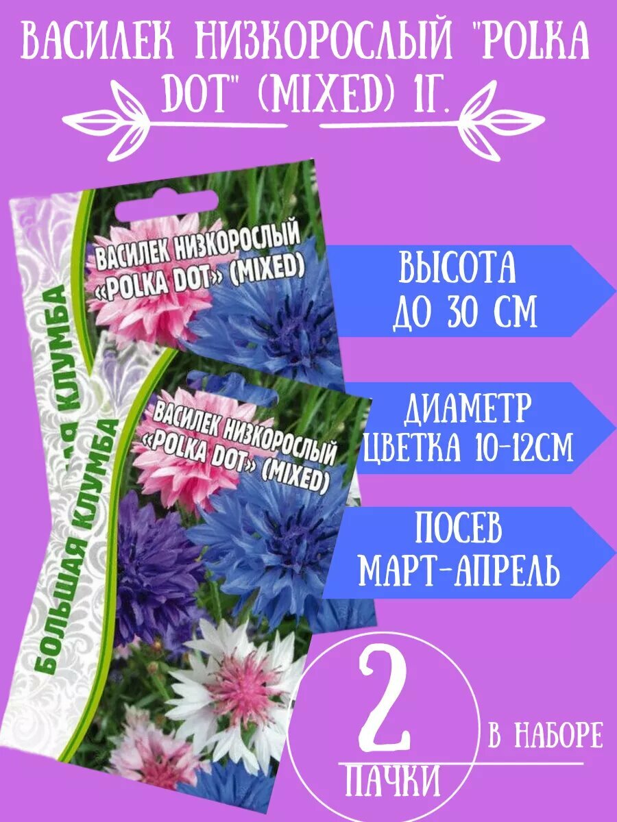 Семена Василек низкорослый Polka Dot,2 упаковки