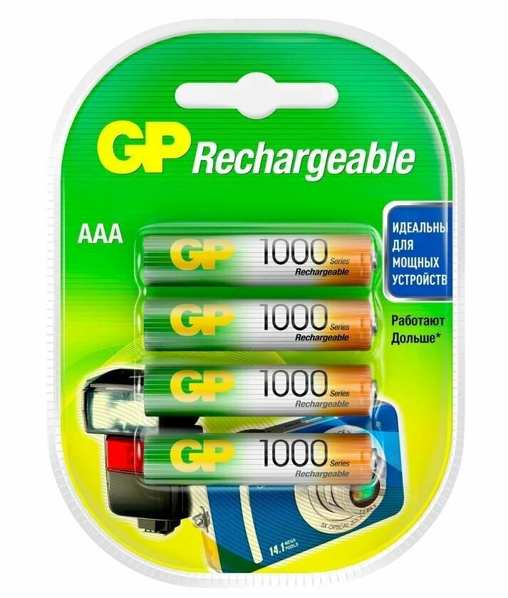 Перезаряжаемые аккумуляторы GP 100AAAHC AAA емкость 1000 мАч - 4 шт. 100AAAHC-2DECRC4