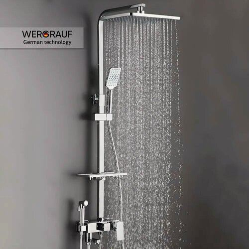 Изображение товара Душевая система Wergrauf 4P-2030CH-L150 с тропическим душем удлиненная стойка цвет хром