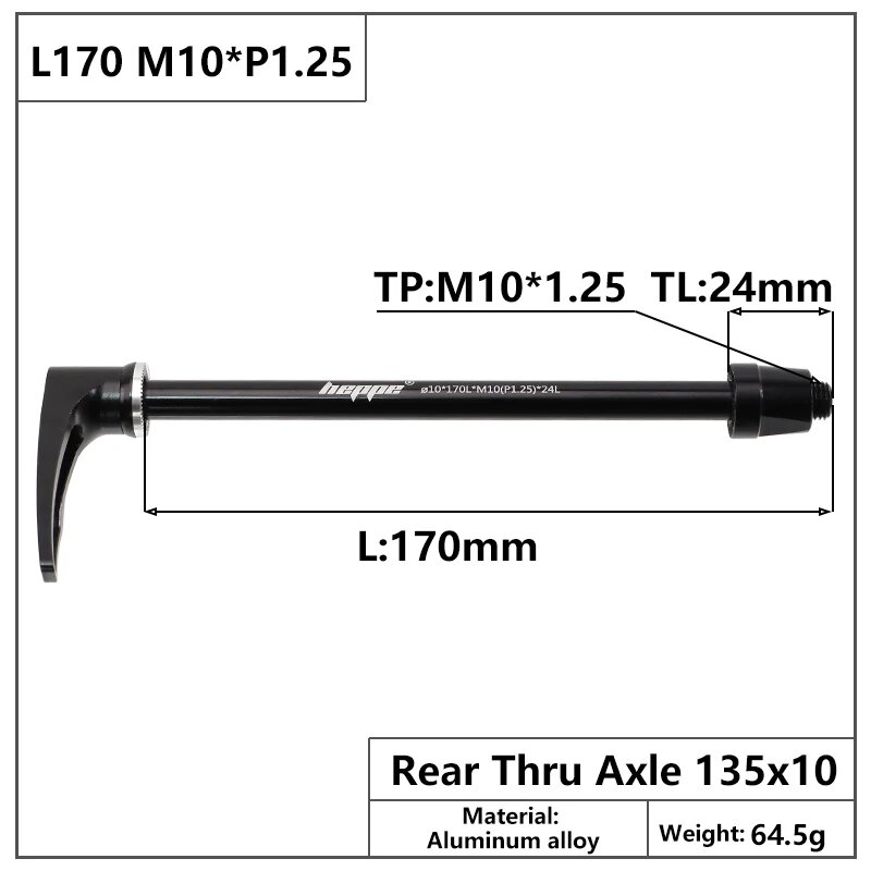 HEPPE Сквозная ось велосипедная 9x100 10x135 MTB/Шоссейный черный алюминий Rear 10x135