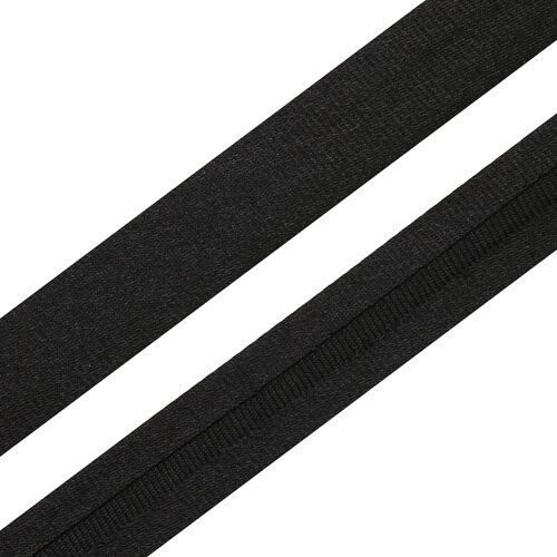 Косая бейка атласная черная ширина 15мм, длина 5 метров, полиэстер