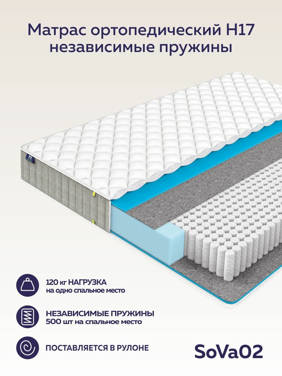 Матрас ортопедический SoVa02 80см х 180см, пружинный, независимые пружины