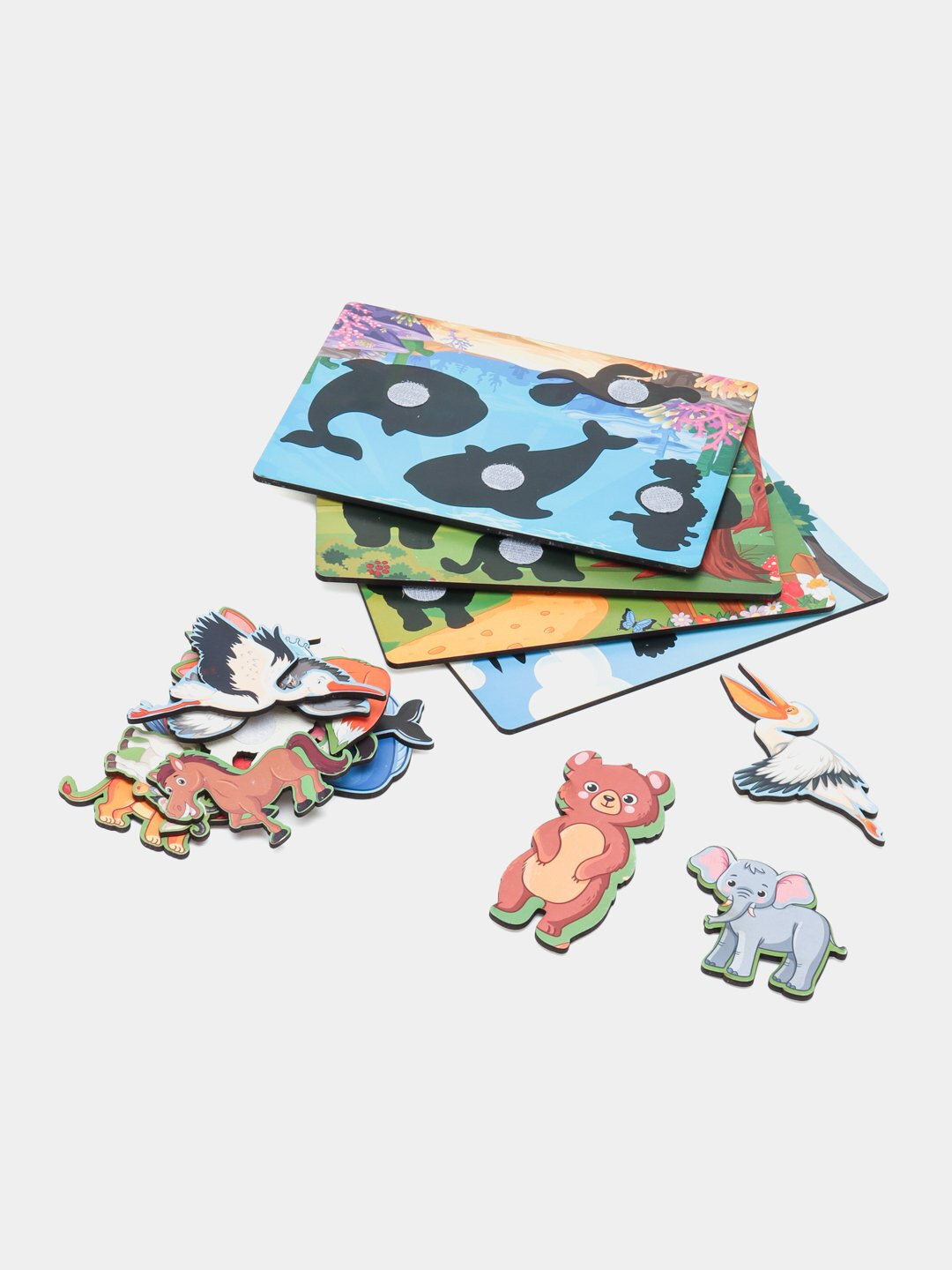 Развивающее лото с животными Монтессори, деревянная игра с липучками, 4 темы, обучение логике, вниманию и моторике, 3+ — фото 1