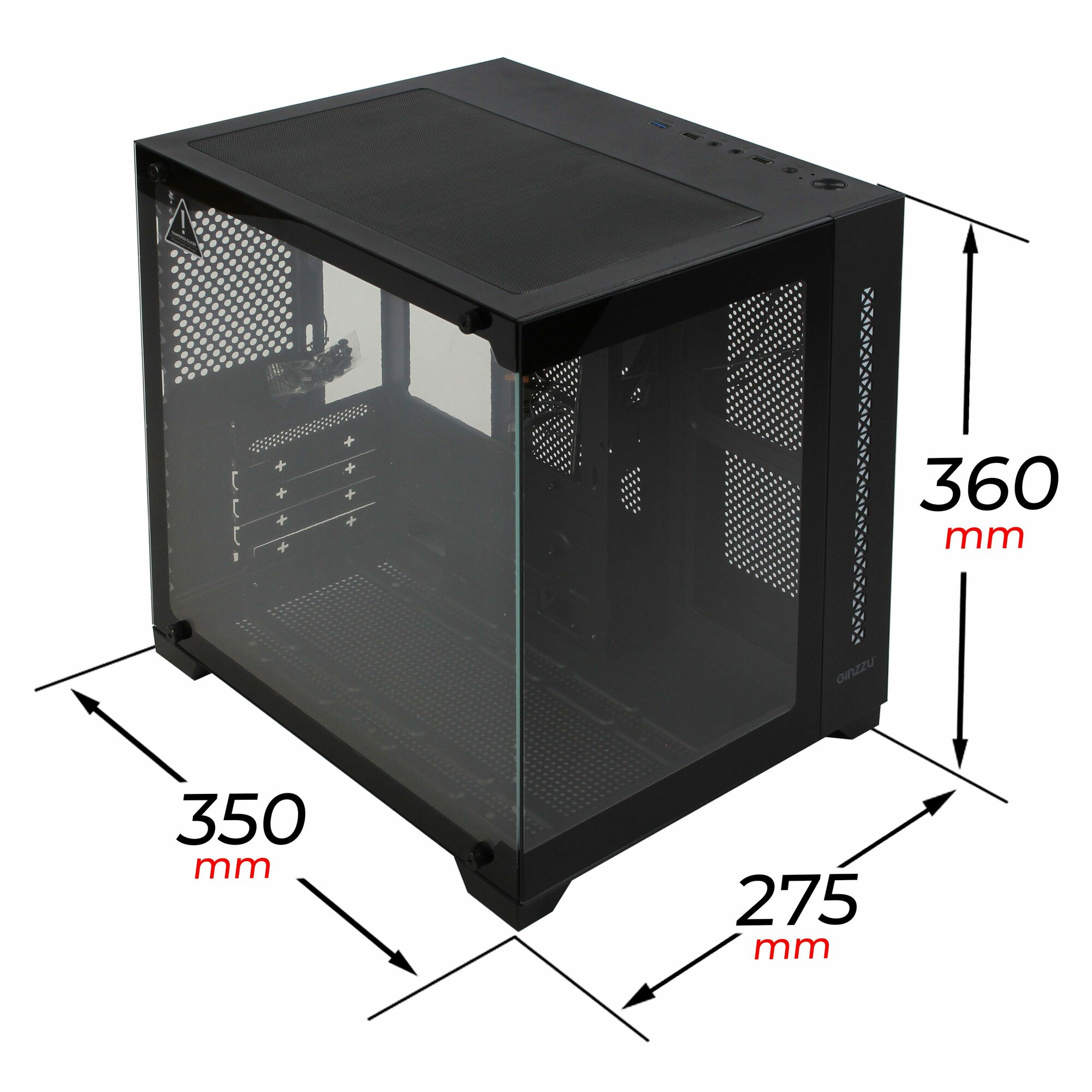 Корпус Ginzzu V320 mATX кубик, закаленное стекло, RGB подсветка — фото 1