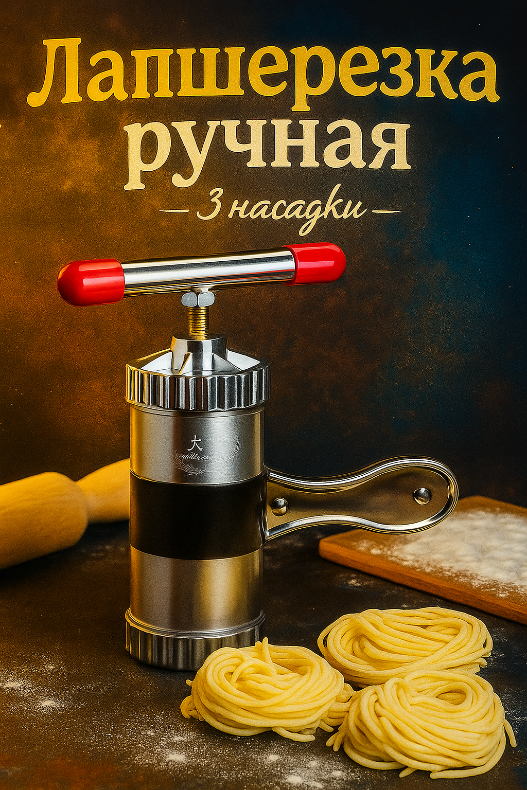 Лапшерезка ручная, 3 насадки, 18×18× 6 см, нержавеющая сталь