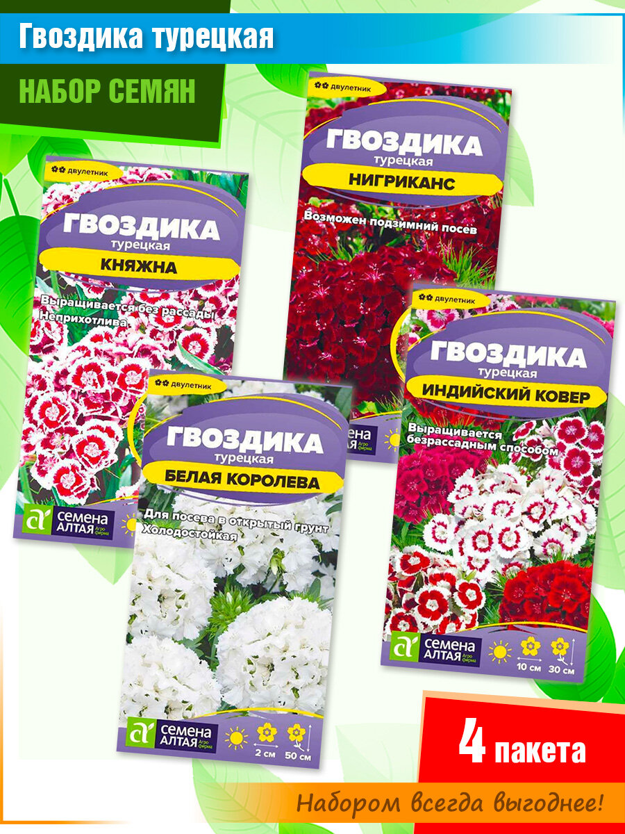 Набор семян турецкой гвоздики "Популярные сорта" от Семена Алтая (4 пачки)