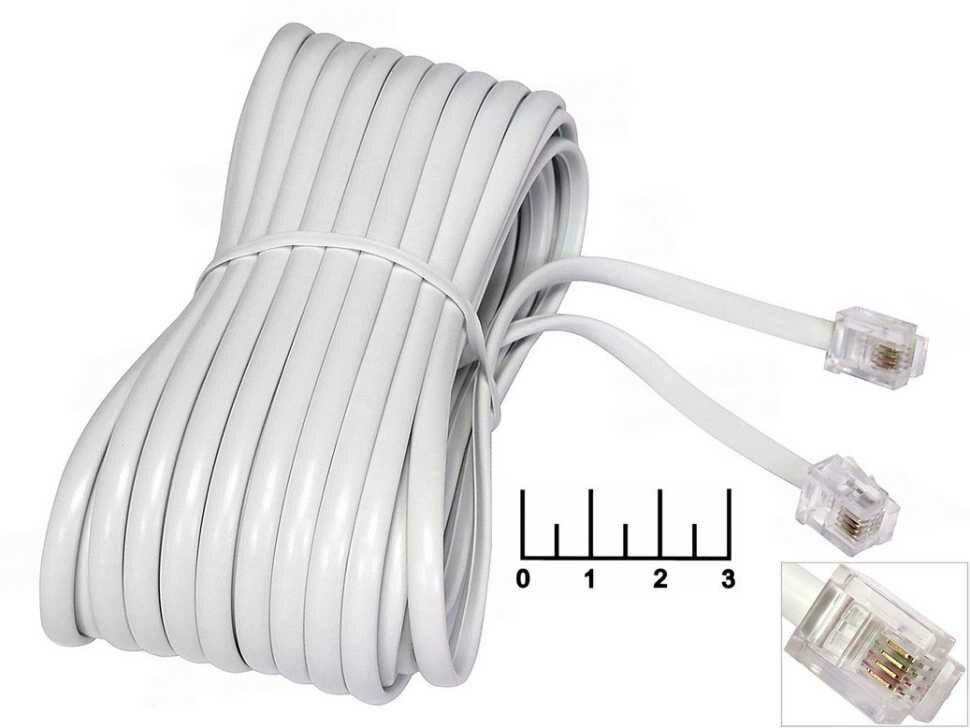Шнур телефонный линейный 10м 6P4C (RJ-11) (белый) (6-400)
