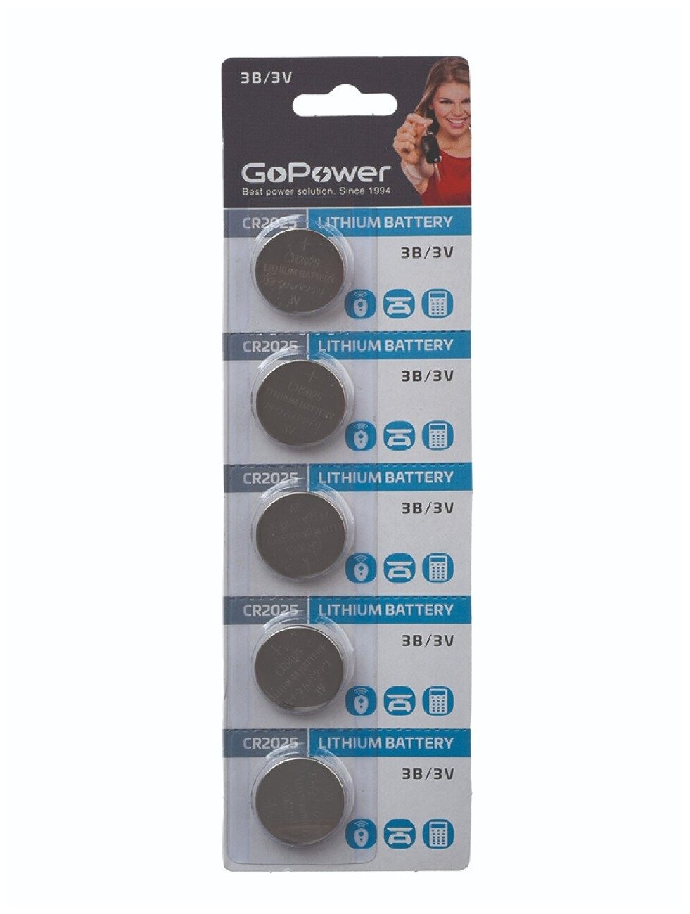 00-00015604 Элемент питания CR2025 литиевый, 3В, 5шт, GoPower — фото 1