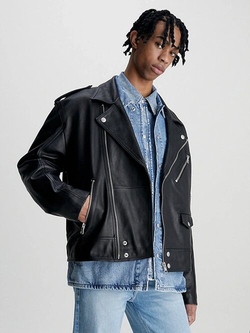 Кожаная куртка Calvin Klein Jeans, размер M, черный