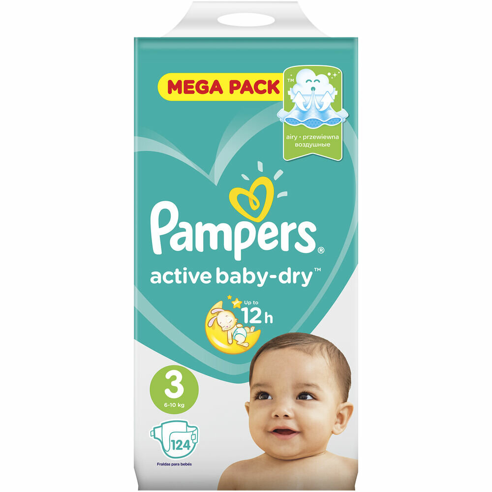 Pampers Подгузники Active Baby-Dry, 3 (6-10 кг.), 124 шт.