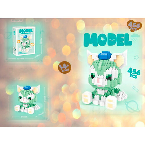 3D конструктор пластиковый, развивающий, мини - блоки, 3Д модель Котик зеленый