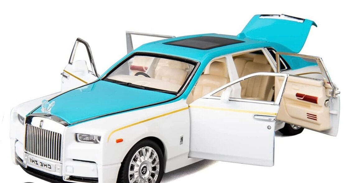 Машинка коллекционная Rolls-Royce Phantom Ролс-Ройс Фантом CheZhi 1:24, открываются двери, капот, багажник, свет, звук, инерционная, бело-голубая