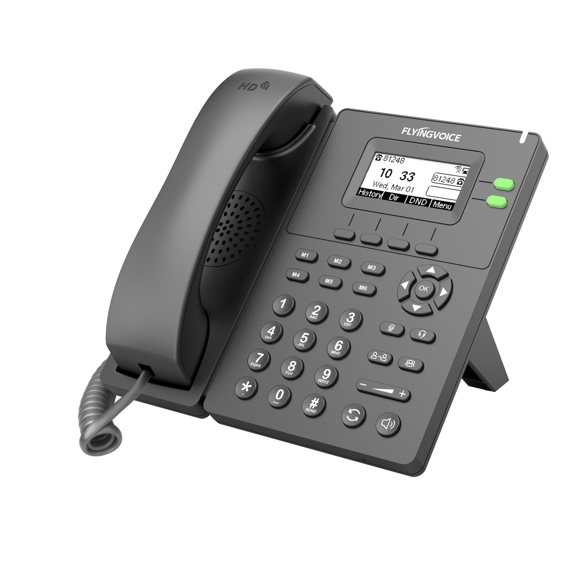 IP-телефон FLYINGVOICE P20 2 SIP аккаунта монохромный дисплей 23 дюйма 132 x 64 с подсветкой конференция на 6 абонентов (RJ9)/DECT USB и Wi-Fi
