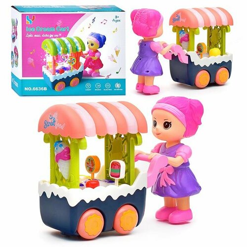 Интерактивная игрушка Oubaoloon Девочка с тележкой, свет, звук, в коробке (6636B) квадроцикл с тележкой и катером 1 16 свет звук в коробке
